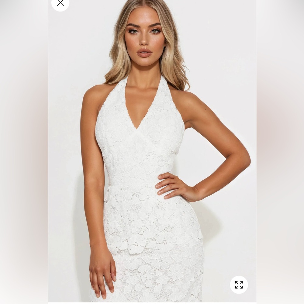 Fashion Nova White Lace Halter Dress